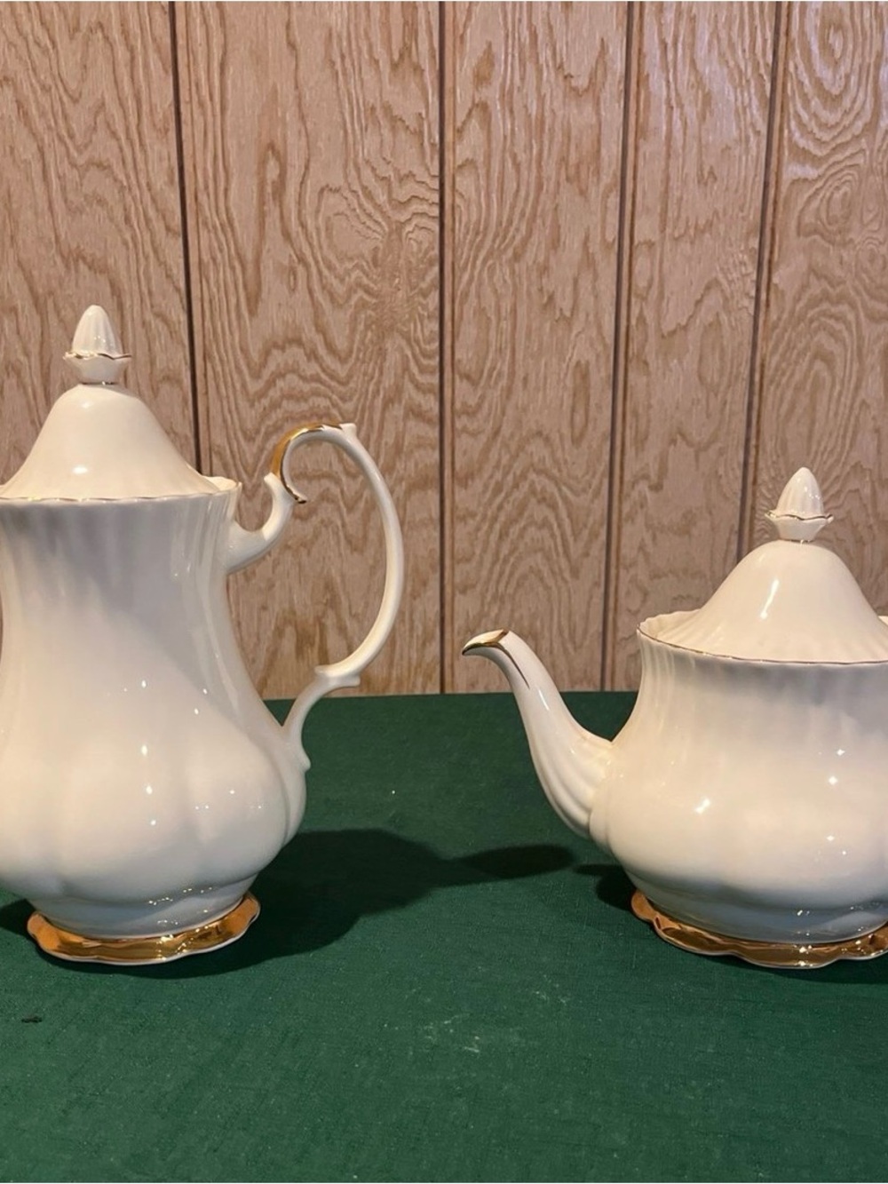 Royal Albert White and Gold Porcelain Teapot and Coffee Pot Set